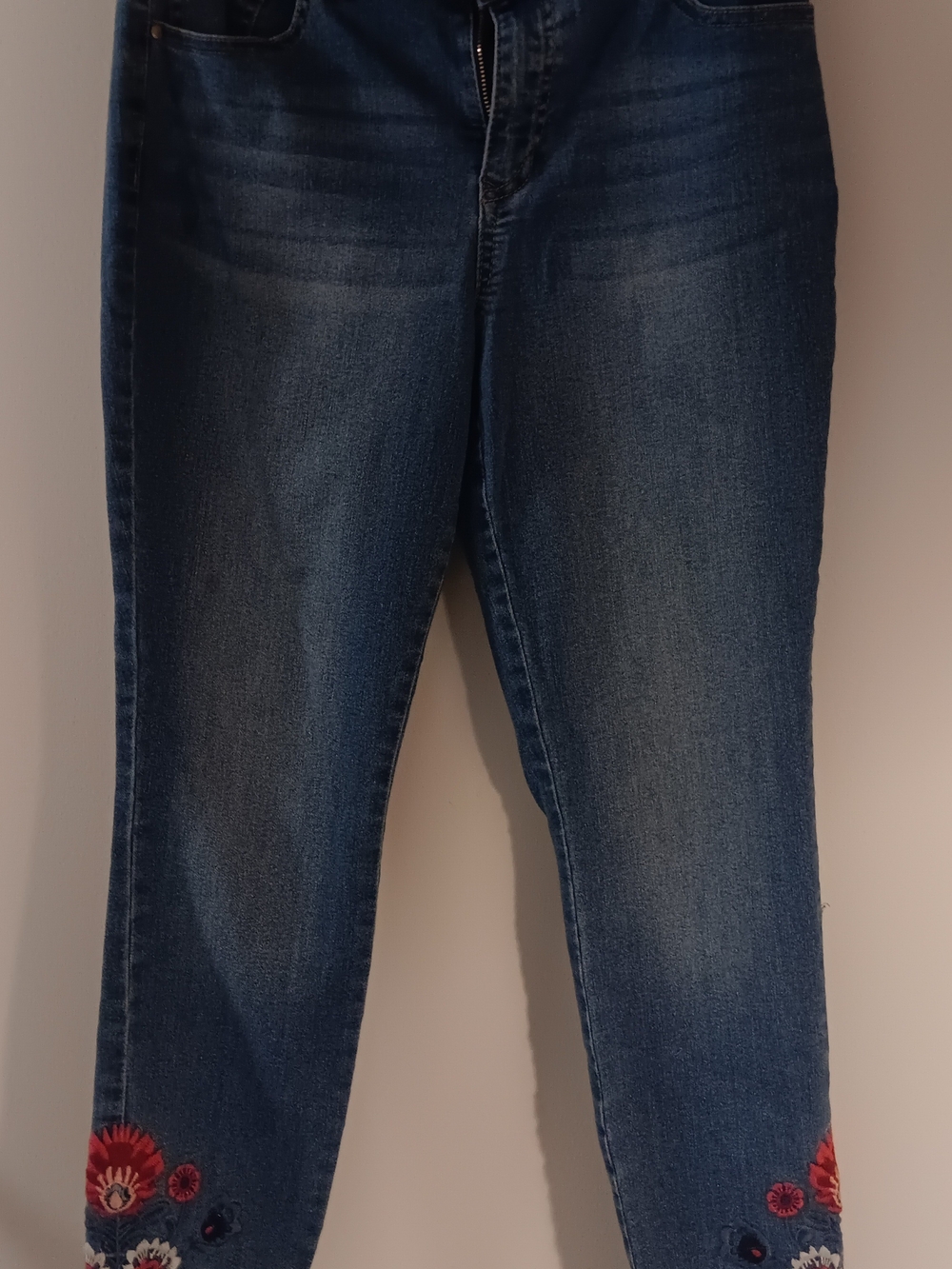 d. jeans Dark Blue Distressed Ankle Jeans with Floral Embroidery